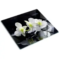 Tulup Glazen Snijplank - Wit Orchidee Snijplank van Glas - 60 x 52 cm - UV Gelaagd Glas Serveerplank - Anti-Slip Snijplank - Dienblad - Snijplank Glas - Keukenbenodigdheden