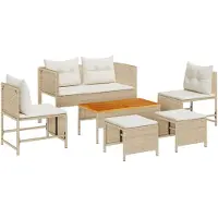 vidaXL Tuinset met 6 zitplaatsen. Beige en crème kleurig, gemaakt van polyrotan