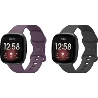 Strap-it Bundel van 2 Siliconen banden - Zwart & Donkerpaars - Geschikt voor Fitbit Versa 3 / Versa 4 / Sense 2 Maat: S - Horlogeband / Polsband / Armband / Sportarmband - Siliconen armband