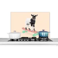 KitchenYeah Spatscherm keuken 90x60 cm - Kookplaat achterwand Geit - Zwart - Skateboard - Wit - Dieren - Muurbeschermer - Spatwand fornuis - Hoogwaardig aluminium