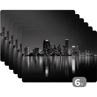 KitchenYeah Placemats - Nacht - Skyline - Amerika - Onderleggers placemat - Onderlegger - Placemat - 45x30 cm - 6 stuks