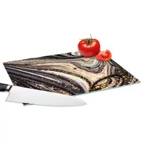 KitchenYeah Glazen Snijplank - 28x20 - Marmerlook - Zwart - Goud - Wit - Glitter - Marmer - Snijplanken Glas