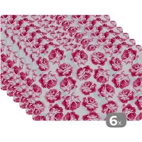 KitchenYeah Placemat - Placemats kunststof - Bloemen - Rozen - Patroon - 45x30 cm - 6 stuks - Hittebestendig - Anti-Slip - Onderlegger - Afneembaar