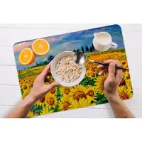 KitchenYeah Placemat - Placemats kunststof - Schilderij - Zonnebloem - Olieverf - Bloemen - 45x30 cm - 6 stuks - Hittebestendig - Anti-Slip - Onderlegger - Afneembaar