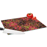 KitchenYeah Glazen Snijplank - 39x28 - Bloemen - Bladeren - Design - Snijplanken Glas