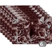 KitchenYeah Placemats - Roze - Zwart - Luxe - Stenen - Marmer - Onderlegger - 45x30 cm - 6 stuks