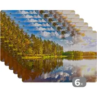 KitchenYeah Placemat - Placemats kunststof - Bomen - Water - Zon - 45x30 cm - 6 stuks - Hittebestendig - Anti-Slip - Onderlegger - Afneembaar