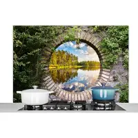 KitchenYeah Spatscherm keuken 120x80 cm - Kookplaat achterwand Bomen - Water - Doorkijk - Muurbeschermer - Spatwand fornuis - Hoogwaardig aluminium