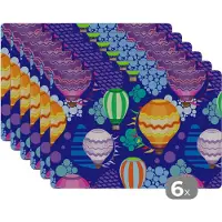 KitchenYeah Placemat - Placemats kunststof - Luchtballon - Regenboog - Patronen - Kinderen - Abstract - 45x30 cm - 6 stuks - Hittebestendig - Anti-Slip - Onderlegger - Afneembaar