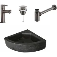 Lambini Designs Corner natuursteen fonteinset met gunmetal kraan en toebehoren