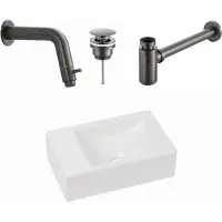 Plieger Houston fonteinset met mat witte fontein links en gunmetal inbouwkraan