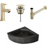 Lambini Designs Corner natuursteen fonteinset met messing kraan en toebehoren