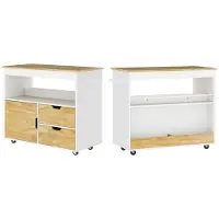 Merax Keukentrolley met Wieltjes – Verrijdbare Serveerwagen met Tafelblad – Opberglades – Keukenkast – Keukenblok 107x50x85 cm – Bruin met Wit