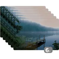 KitchenYeah Placemat - Placemats kunststof - Natuur - Meer - Bos - Mist - 45x30 cm - 6 stuks - Hittebestendig - Anti-Slip - Onderlegger - Afneembaar