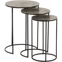 J-Line set van 3 bijzettafels rond aluminium /grijs 42x42x60cm