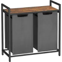 Vasagle Wasmand met uittrekbare waszakken, Vintage bruin + grijs / 92 L (73 x 33 x 72 cm)