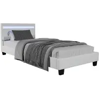 Juskys Gestoffeerd Bed Verona - 90 x 200 cm - Wit - LED Verlichting