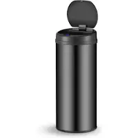 Juskys – Sensor Prullenbak Rond – 50 - Automatisch Deksel - Touch-Bediening – Zwart / Gepoedercoat Staal
