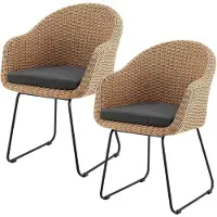 Juskys – Cody Rotan Tuinstoelen Set van 2 – 59 x 57 x 82 cm – Voorzien Van Comfortabele Zitkussens En Stalen Frame – Voor Terras En Eetkamer – Naturel Rotan En Staal