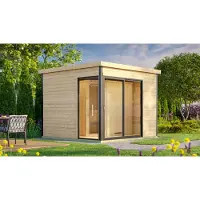 Weka Saunahuis 412, inclusief 9 kW oven en geïntegreerde bediening, met een volledig glazen deur in grafietkleur