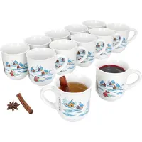 MamboCat Set van 12 glühwein mokken in wit met kleurrijk kerstlandschap 0,2L gekalibreerd