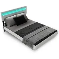 Juskys Zwevend Bed Lissabon - 140x200cm - Kunstleer - Incl. LED - Wit