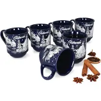 MamboCat 3160110 - Set van 6 glühwein mokken in donkerblauw met kerstlandschap 0.2L gekalibreerd ZONDER LICHT