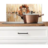 KitchenYeah Spatscherm keuken 70x30 cm - Kookplaat achterwand Leeuwenkop - Lijnen - Crème - Muurbeschermer - Spatwand fornuis - Hoogwaardig aluminium