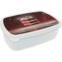 MuchoWow Broodtrommel Wit - Lunchbox Rode - Velvet - Taart - Eten - Brooddoos 18x12x6 cm - Brood lunch box - Broodtrommels voor kinderen en volwassenen