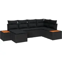 vidaXL Tuinbank Set 7 st 6-Aantal zitplaatsen Zwart Polyrattan