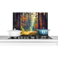 KitchenYeah Spatscherm keuken 60x40 cm - Kookplaat achterwand Bos - Zon - Natuur - Herfst - Muurbeschermer - Spatwand fornuis - Hoogwaardig aluminium