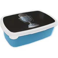 MuchoWow Broodtrommel Blauw - Lunchbox Microfoon - Delfts blauw - Muziek - Brooddoos 18x12x6 cm - Brood lunch box - Broodtrommels voor kinderen en volwassenen