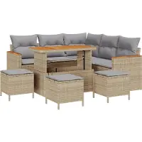 vidaXL Tuinbank Set met kussen met opslag Beige Poly rattan
