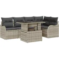 vidaXL Tuinbank Set 6 st Lichtgrijs Poly Riet