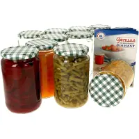 MamboCat Set van 12 ronde potten 720 ml To 82 groen geblokt deksel incl. Diamant Gelierzauber receptenboekje