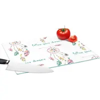 KitchenYeah Glazen Snijplank - 39x28 - Dromen - Dromenvanger - Veren - Patronen - Regenboog - Snijplanken Glas