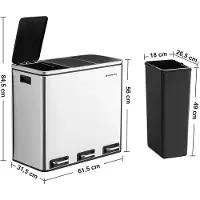Songmics Dubbele Afvalbak RVS - Pedaalemmer - 2x 24L