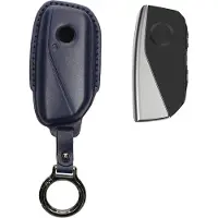 Kwmobile leren autosleutel hoesje geschikt voor BMW 4-knops X7 X1 U11 iX ix1 7-serie G07 I7 autosleutel - Als sleutelhanger met sleutelring - Echt leer in donkerblauw