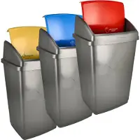 Discountershop Prullenbakken Set van 3x 50 liter - 50L grijze Sorteerbakken met Geel, Blauw, Rood Deksel - Ideaal voor Afvalscheiding