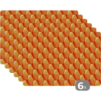 KitchenYeah Placemat - Placemats kunststof - Oranje - Patronen - 3D - 45x30 cm - 6 stuks - Hittebestendig - Anti-Slip - Onderlegger - Afneembaar