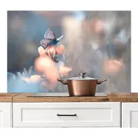 KitchenYeah Spatscherm keuken 120x80 cm - Kookplaat achterwand Bloemen - Vlinder - Natuur - Botanisch - Muurbeschermer - Spatwand fornuis - Hoogwaardig aluminium