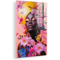 MuchoWow Glasschilderij 120x180 cm - Schilderij acrylglas - Kleurrijk - Bloemen - Vrouw - Zon - Foto op glas - Muurdecoratie woonkamer - Wanddecoratie slaapkamer - Schilderijen