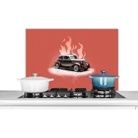 KitchenYeah Spatscherm keuken 90x60 cm - Kookplaat achterwand Auto - Roze - Vintage - Vlammen - Muurbeschermer - Spatwand fornuis - Hoogwaardig aluminium