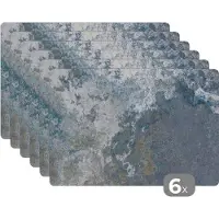 KitchenYeah Placemats - Blauw - Grijs - Beton print - Roest - Vintage - Placemat - Onderlegger - Tafeldecoratie - 6 stuks - 45x30 cm - Tafel accesoires decoratie