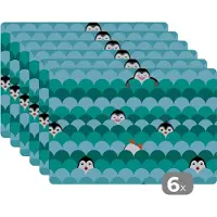 KitchenYeah Placemat - Placemats kunststof - Cirkel - Pinguïn - Design - 45x30 cm - 6 stuks - Hittebestendig - Anti-Slip - Onderlegger - Afneembaar