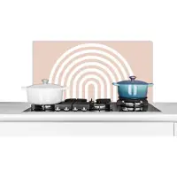 KitchenYeah Spatscherm keuken 80x40 cm - Kookplaat achterwand Abstract - Kunst - Regenboog - Wit - Roze - Muurbeschermer - Spatwand fornuis - Hoogwaardig aluminium