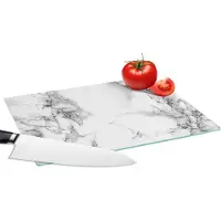KitchenYeah Glazen Snijplank - 28x20 - Marmer print - Steen - Wit - Grijs - Zwart - Marmerlook - Snijplanken Glas