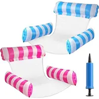 Karma 4-in-1 opblaasbare luchtmatras, zwembad, 2 stuks, waterhangmat met rugleuning en armleuningen, waterhangmat met net, inclusief handmatige luchtpompen, perfect voor strand, meer en zwembad