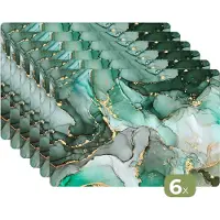 KitchenYeah Placemats - Marmer print - Groen - Goud - Chiq - Onderleggers placemat - 45x30 cm - 6 stuks