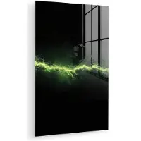 MuchoWow Glasschilderij 120x180 cm - Schilderij acrylglas - Elektriciteit - Lijn - Vonken - Groen - Foto op glas - Muurdecoratie woonkamer - Wanddecoratie slaapkamer - Schilderijen